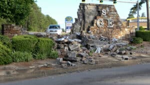 Hot Springs Village West Gate Monument Sign Demolished wreck