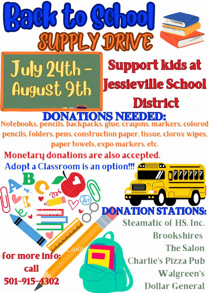 Jessieville Back to School Supply Drive Flyer Inside Image