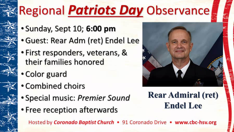 Coronado Baptist Church to host Regional Patriots Day Observance flyer