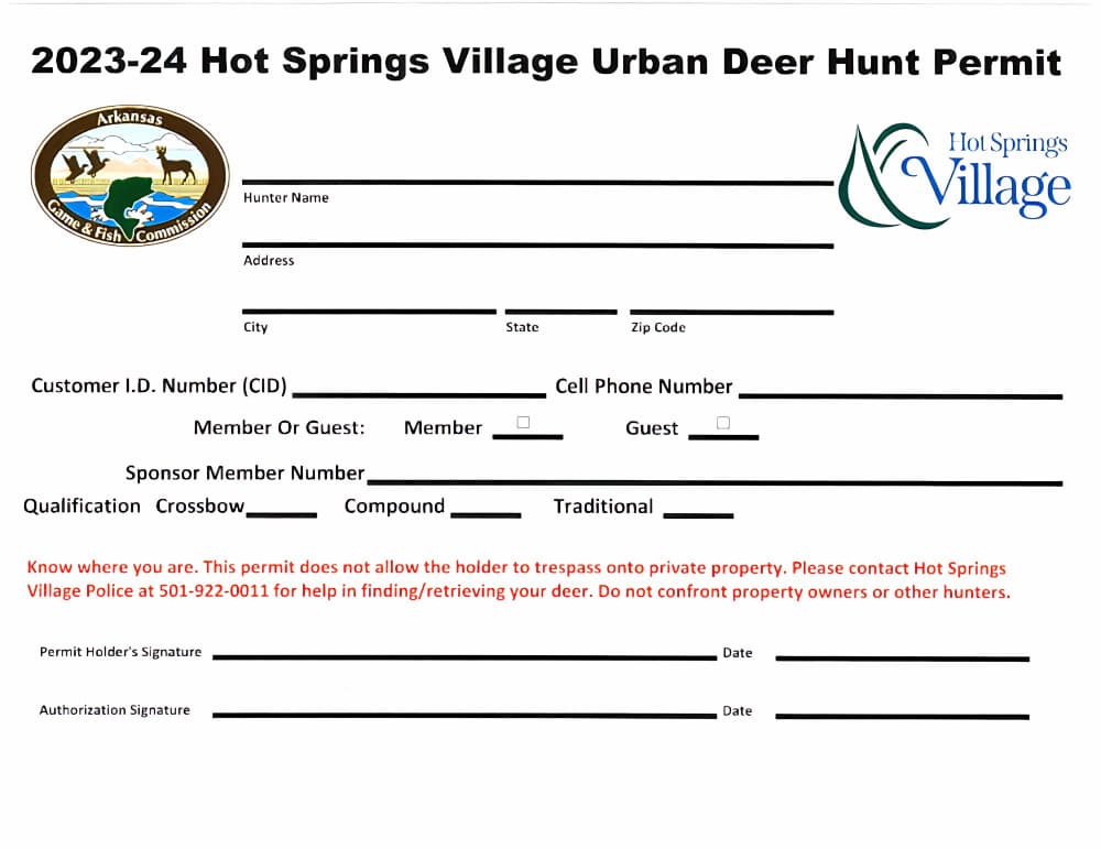 Hot Springs Village Board Meeting August 16 2023 Urban Deer Hunt Placard