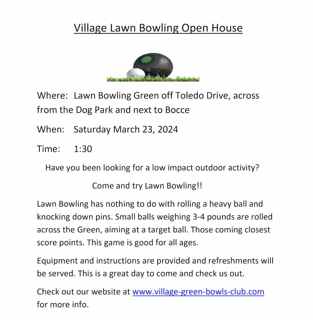 Hot Springs Village Lawn Bowling Club Open House Flyer